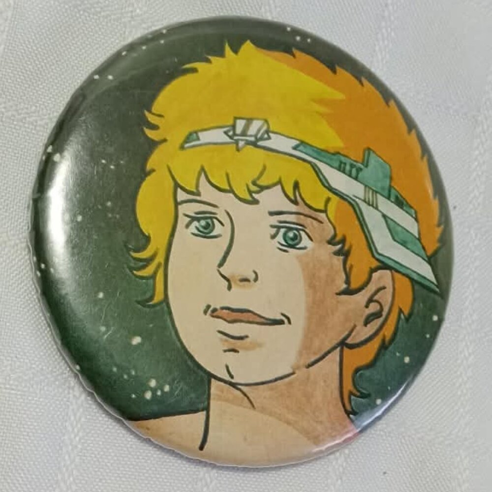 Strange & unusual vintage button pin featuring Telemachus